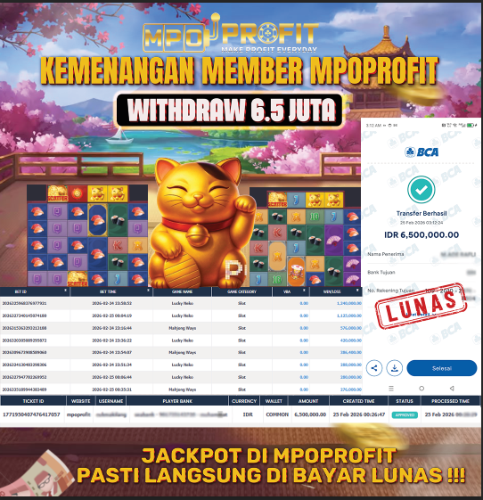 MPOPROFIT JACKPOT SLOT PGSOFT! KEMENANGAN MURNI DI (LUCKY NEKO TOTAL 6.500.000,- LUNAS)